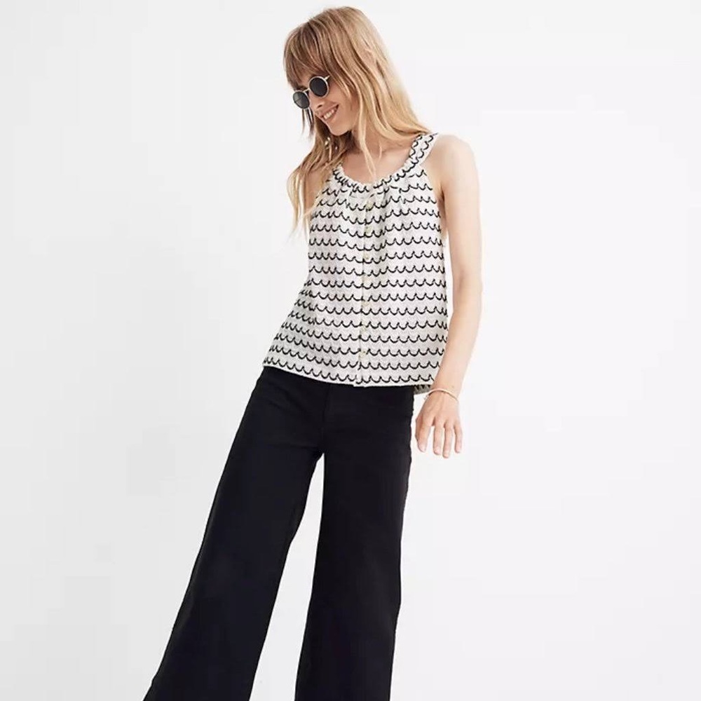 Madewell Texture & Thread Button-Front Swing Tank Top in Wild Stripe - Size XXS